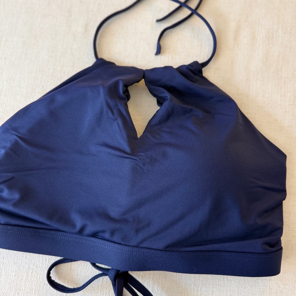 Athleta Navy Blue Bikini Set High Neck Halter Keyhole Top Side Tie Bottoms S - Picture 9 of 10